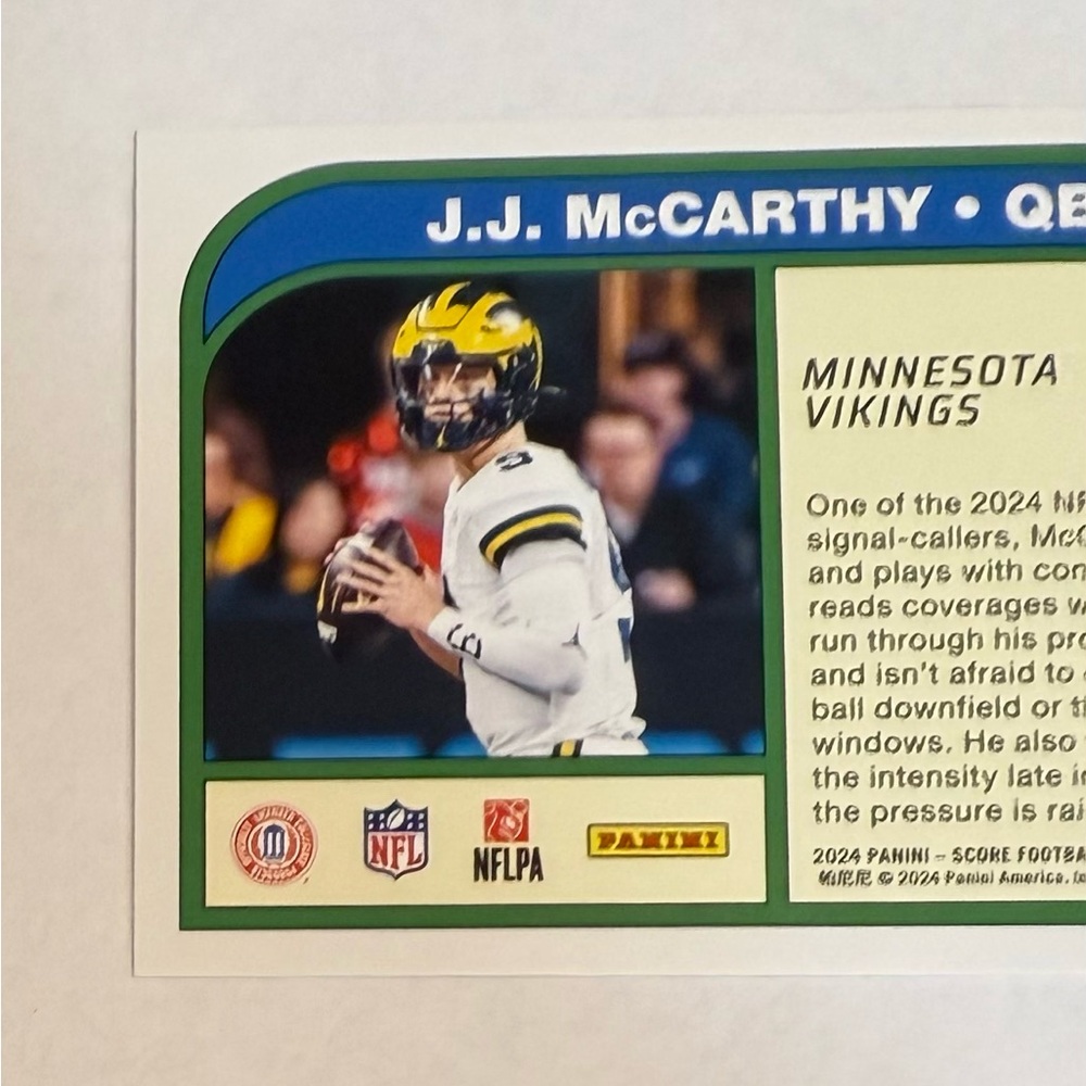 2024 Panini -Protential Score J.J. McCarthy Rookie Card # 10 - Picture 7 of 8